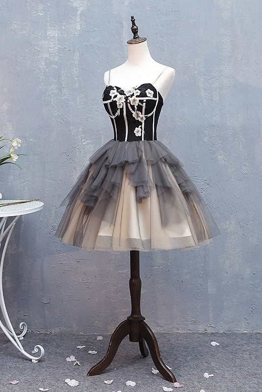 Cute Homecoming Dress Sweetheart Neck Tulle Black Short Party Cocktail Dress