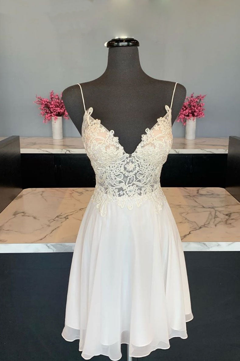Cute Homecoming Dress V Neck Chiffon Lace Short Party Cocktail Dress