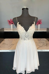 Cute Homecoming Dress V Neck Chiffon Lace Short Party Cocktail Dress
