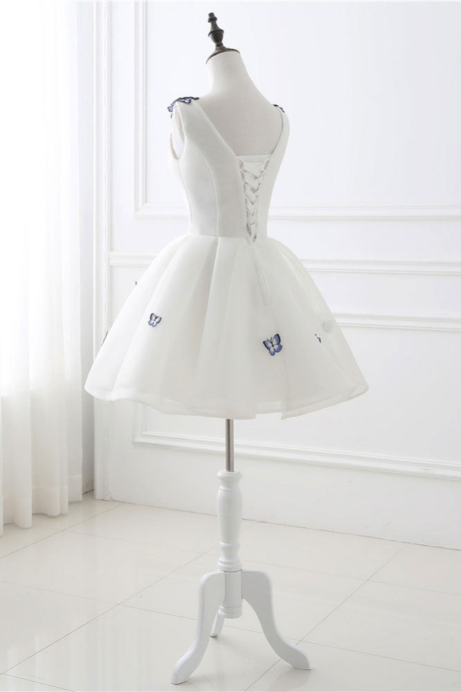 Cute Homecoming Dress White V Neck Short Party Cocktail Dress