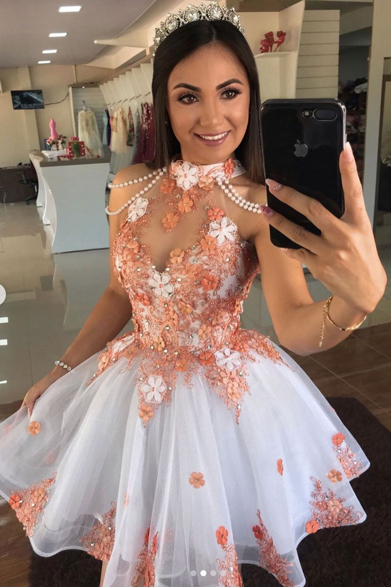 Cute Tulle Homecoming Dress Lace Appliques A Line Short Cocktail Dress