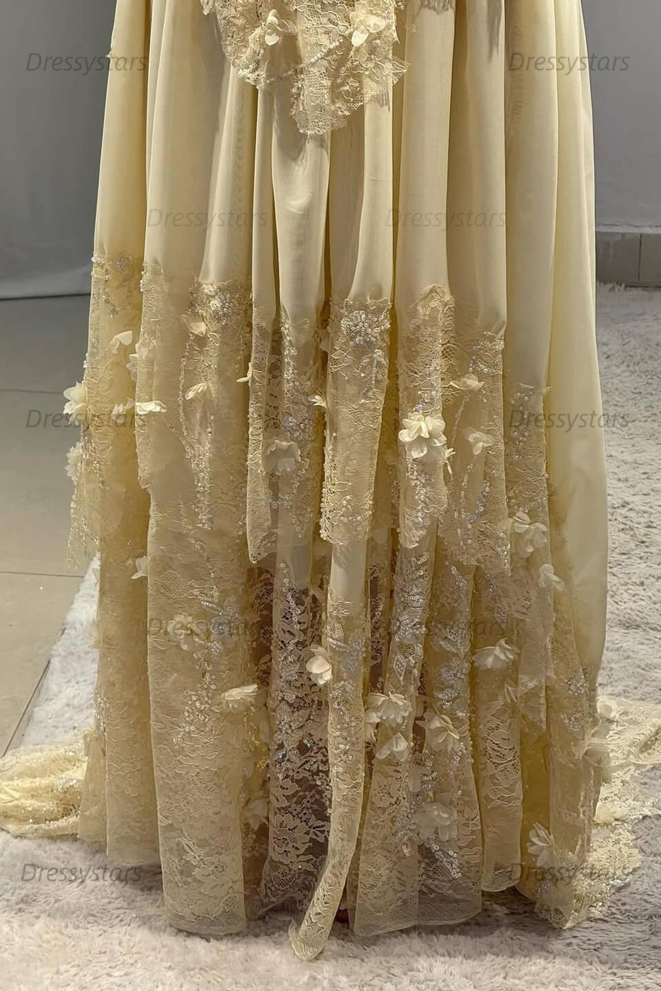 Yellow A Line Prom Dress Sleeveless Sweetheart Formal Dress With Lace Appliques
