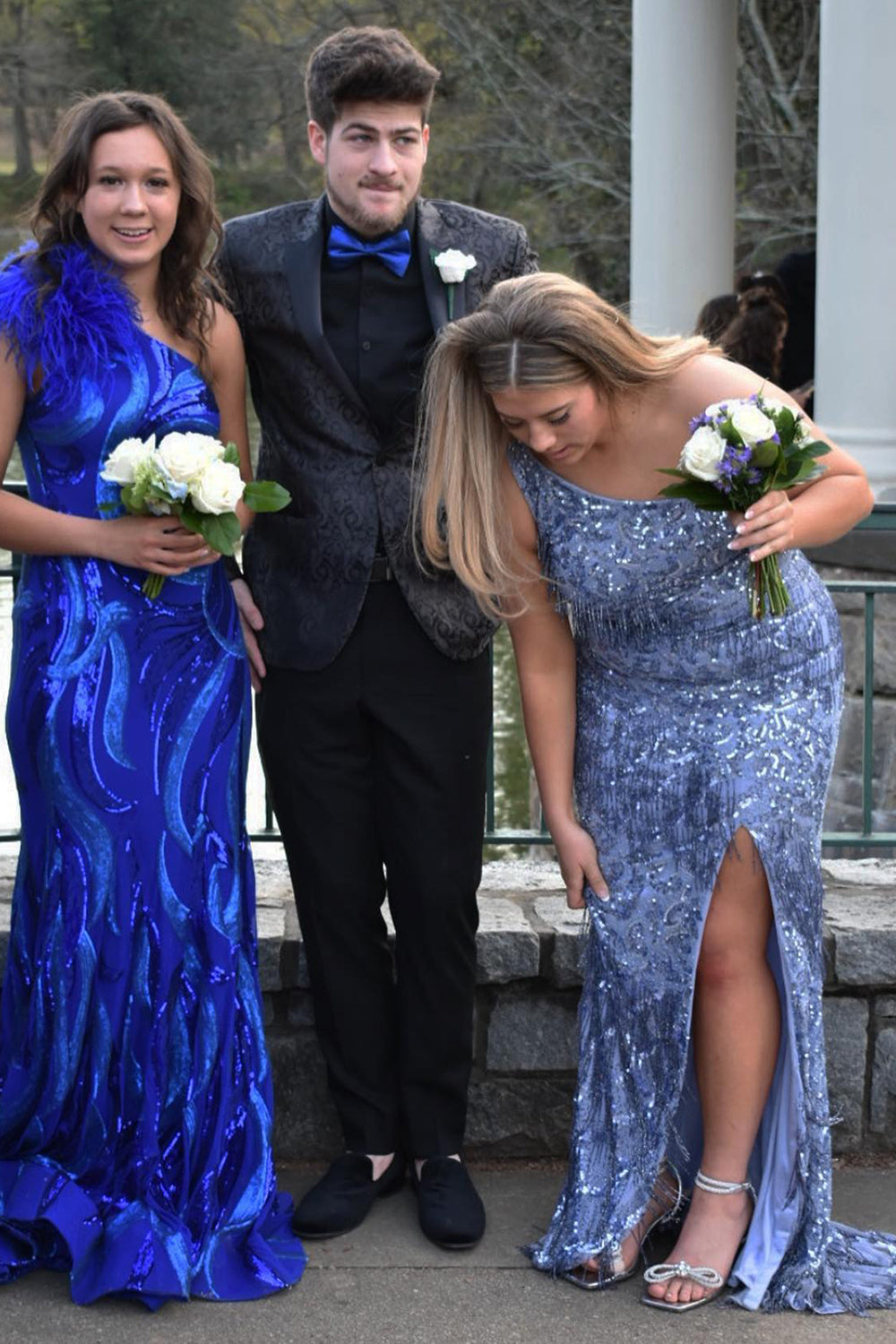 Dapper Black 3-Piece Jacquard Patchwork Peak Lapel Men's Prom Suit