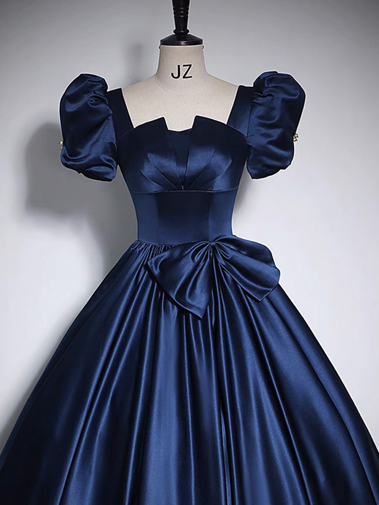 Dark Blue Prom Dress Satin Long Formal Gown Evening Dress