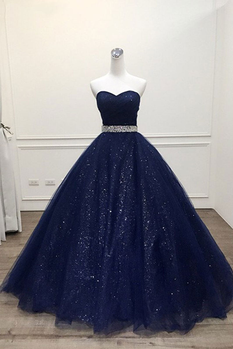 Dark Blue Prom Dress Tulle Long Evening Dress
