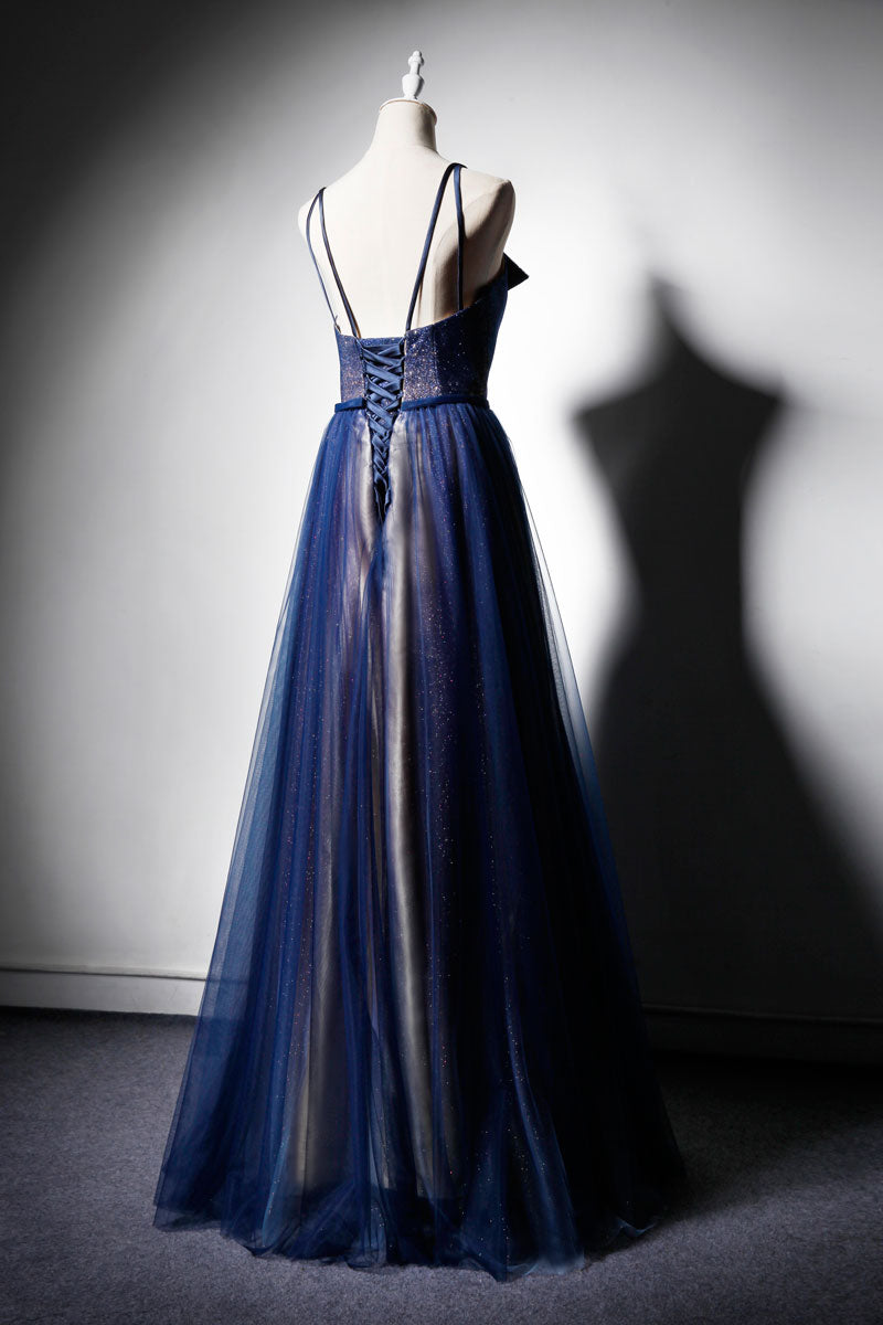 Dark Blue Prom Dress Tulle Long Formal Gown Evening Dress