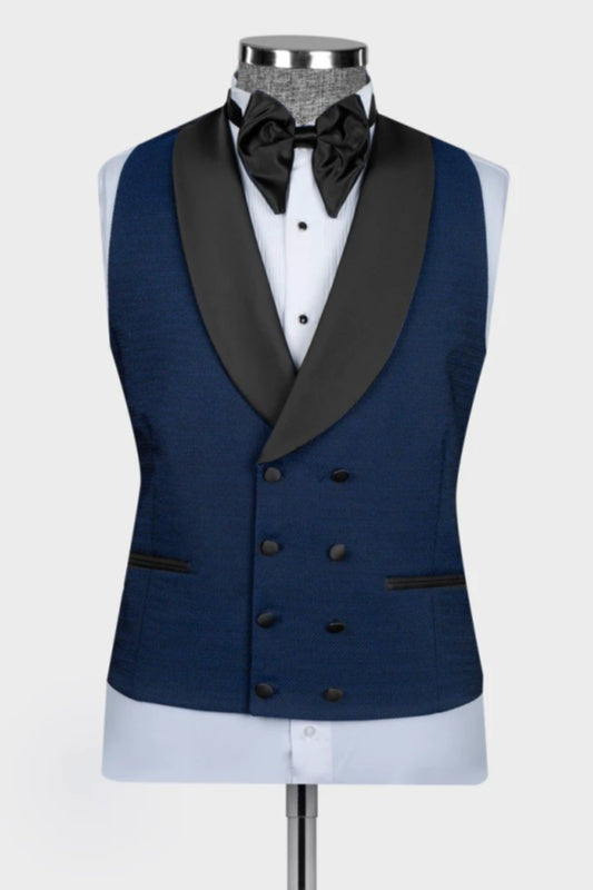 Dark Blue Shawl Lapel 3 Piece Men's Wedding Suit