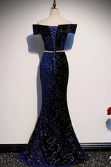 Dark Blue Velvet Formal Dress Mermaid Long Evening Dress