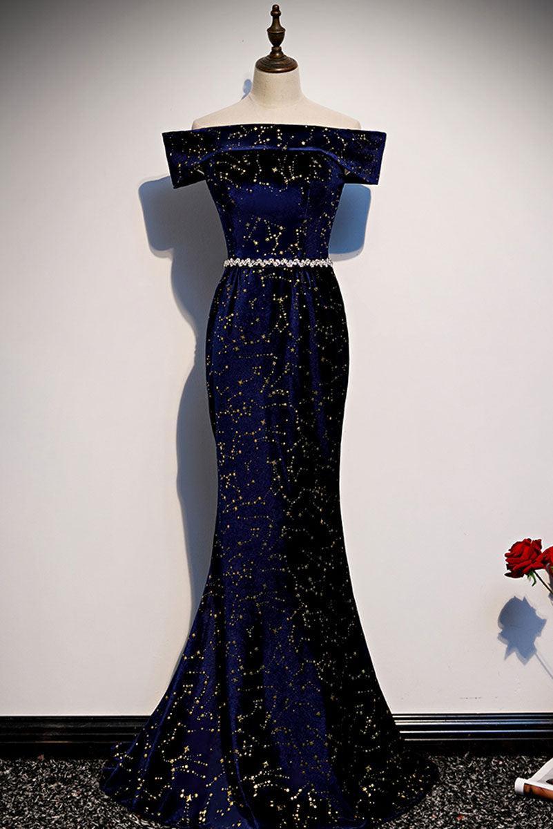Dark Blue Velvet Formal Dress Mermaid Long Evening Dress