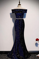 Dark Blue Velvet Formal Dress Mermaid Long Evening Dress