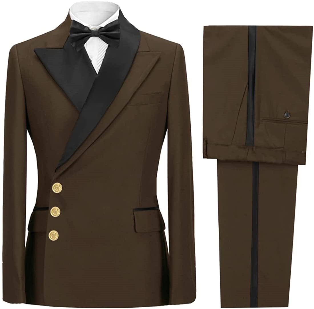 Dark Brown Close Fitting Peaked Lapel Prom Suit for Men