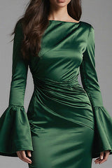 Dressystars Dark Green Backless Flare Sleeves Mermaid Long Evening Dress With Ruffles