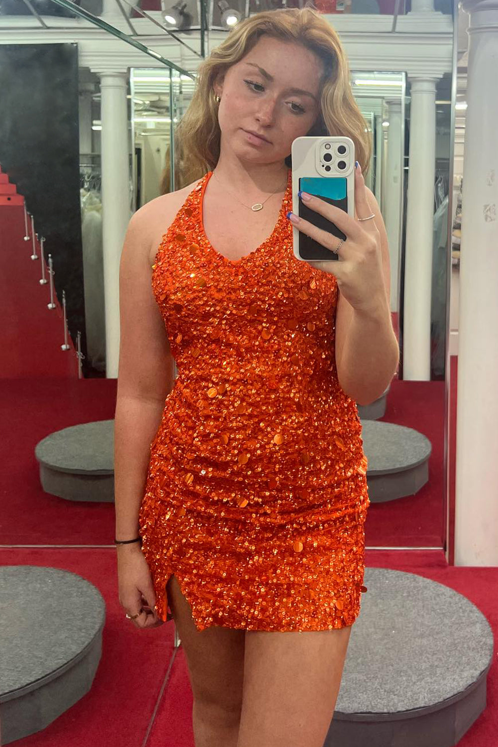 Dark Green Homecoming Dresses Halter Open Back Bodycon Cocktail Dresses With Sequin