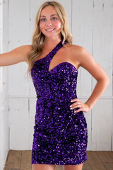 Dark Green Homecoming Dresses Sequin One Shoulder Tight Short Cocktail Dresses