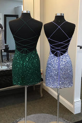 Dark Green Homecoming Dresses Sequin Tight Cocktail Dresses with Fringes