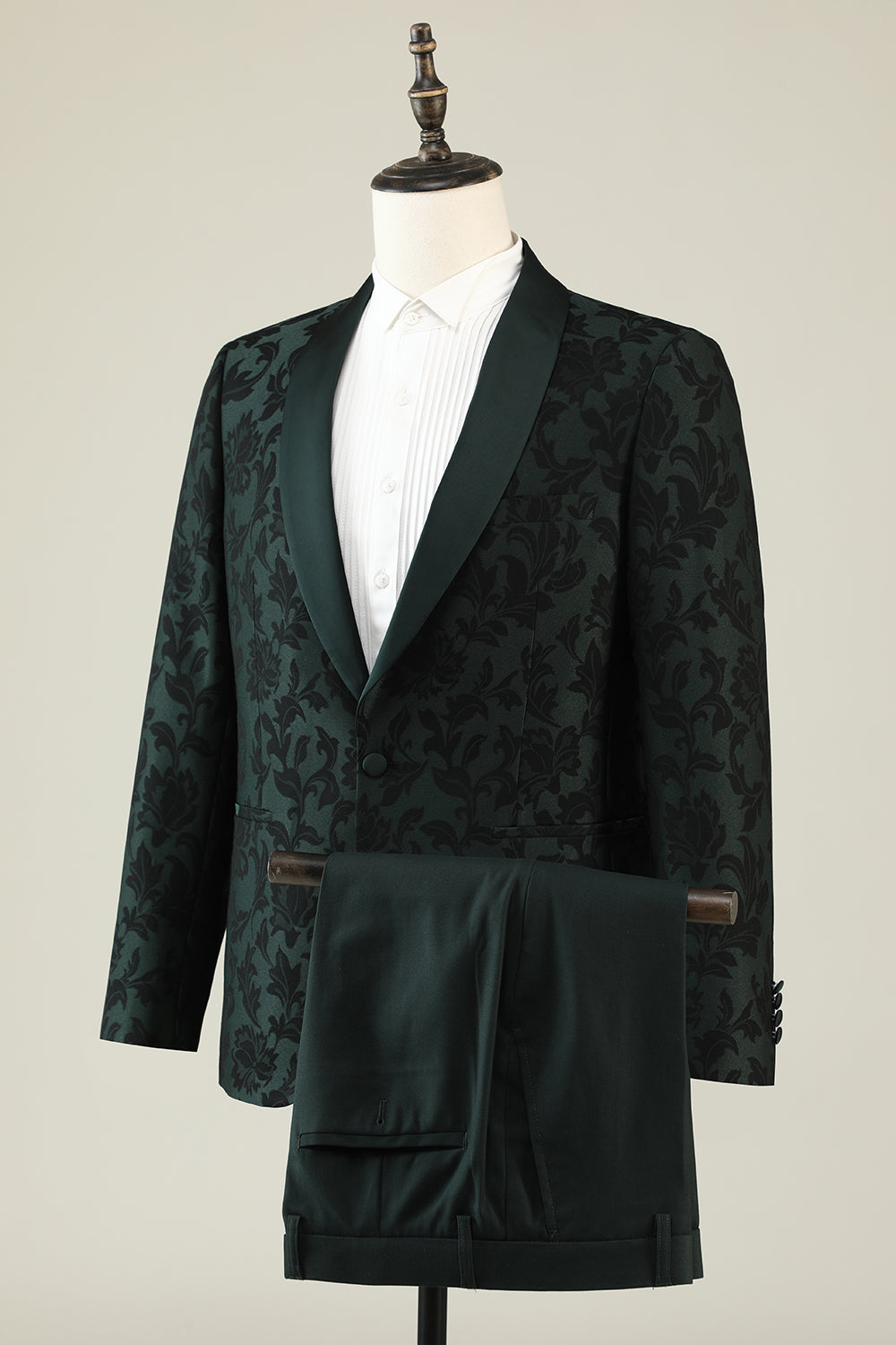 Dark Green Jacquard Shawl Lapel One Button 2 Piece Men's Prom Suit