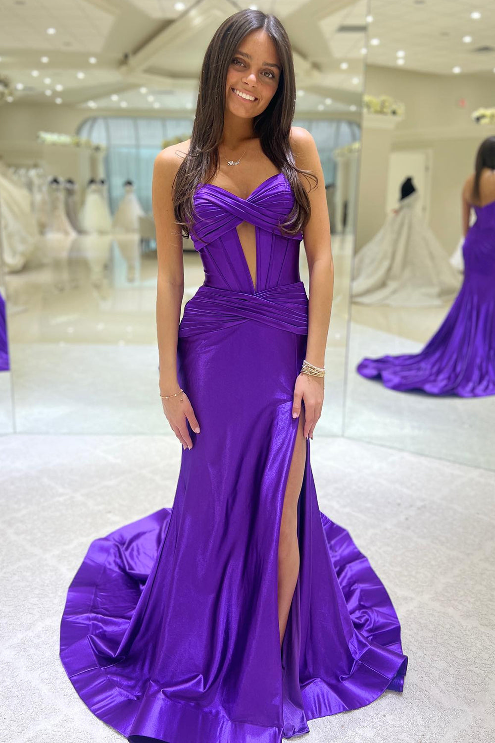Dark Green Mermaid Sweetheart Long Prom Dress Satin with Slit