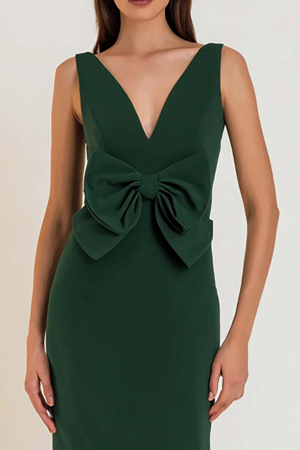 Dressystars Dark Green Mermaid V-Neck Bowknot Long Prom Dress With Slit