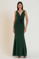 Dressystars Dark Green Mermaid V-Neck Bowknot Long Prom Dress With Slit