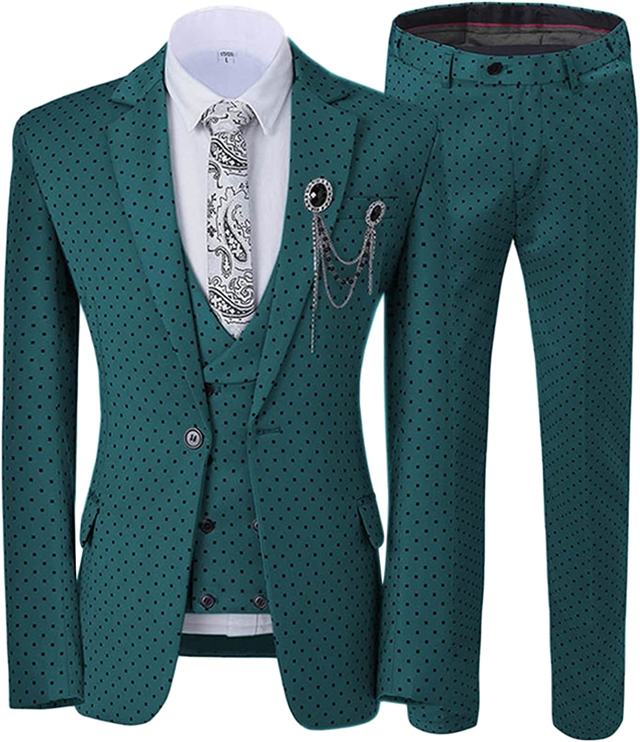 Dark Green Notched Lapel 3 Piece Prom Suit