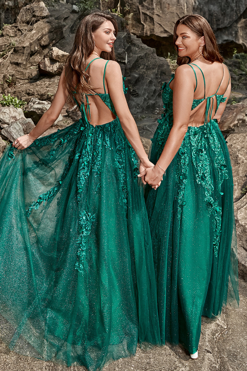 Dark Green Prom Dress A Line Long Tulle Evening Dress with Appliques