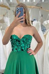 Dark Green Prom Dress A Line Sweetheart Long Mirror Evening Dress