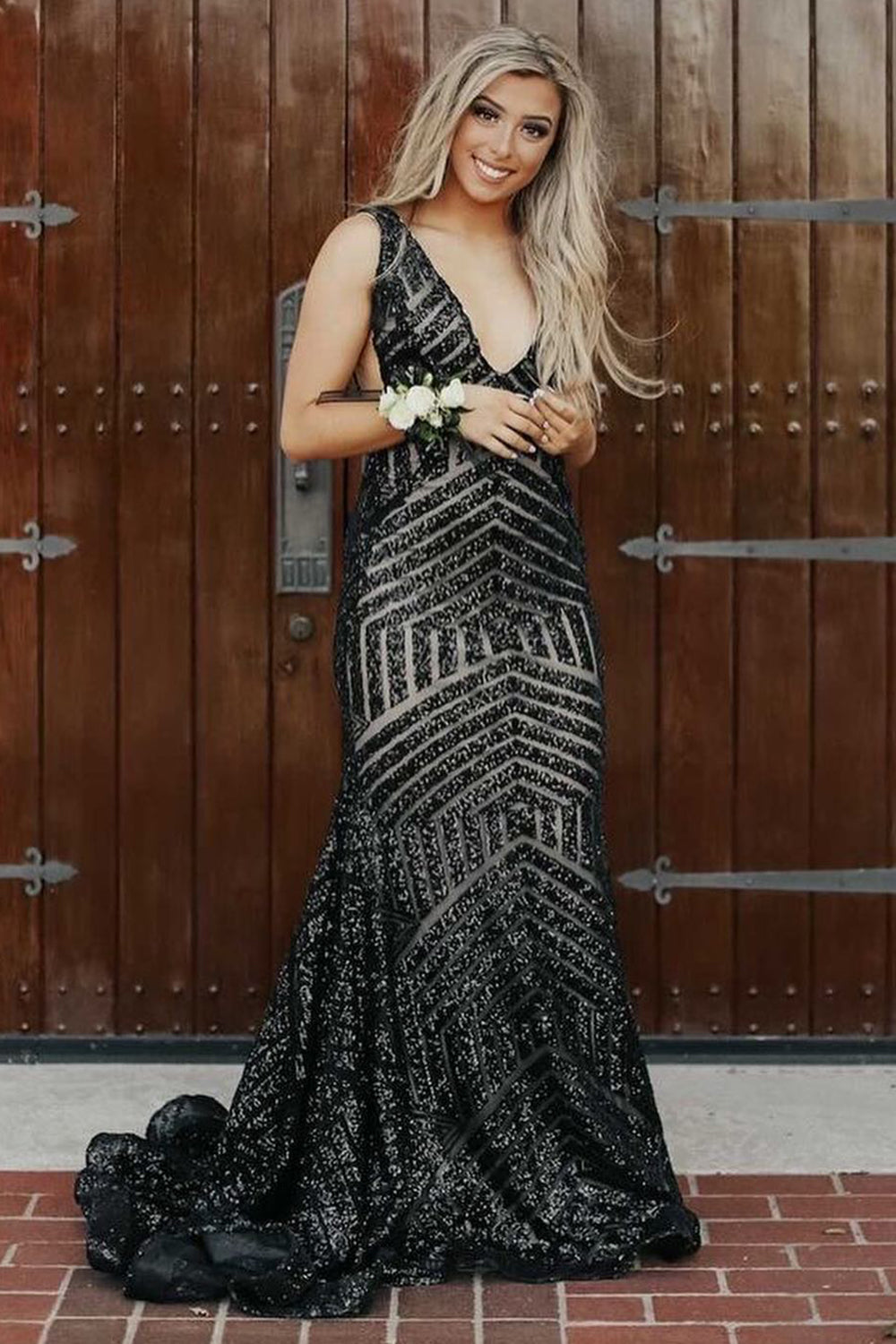 Dark Green Prom Dress Deep V Neck Sequin Mermaid Evening Dress