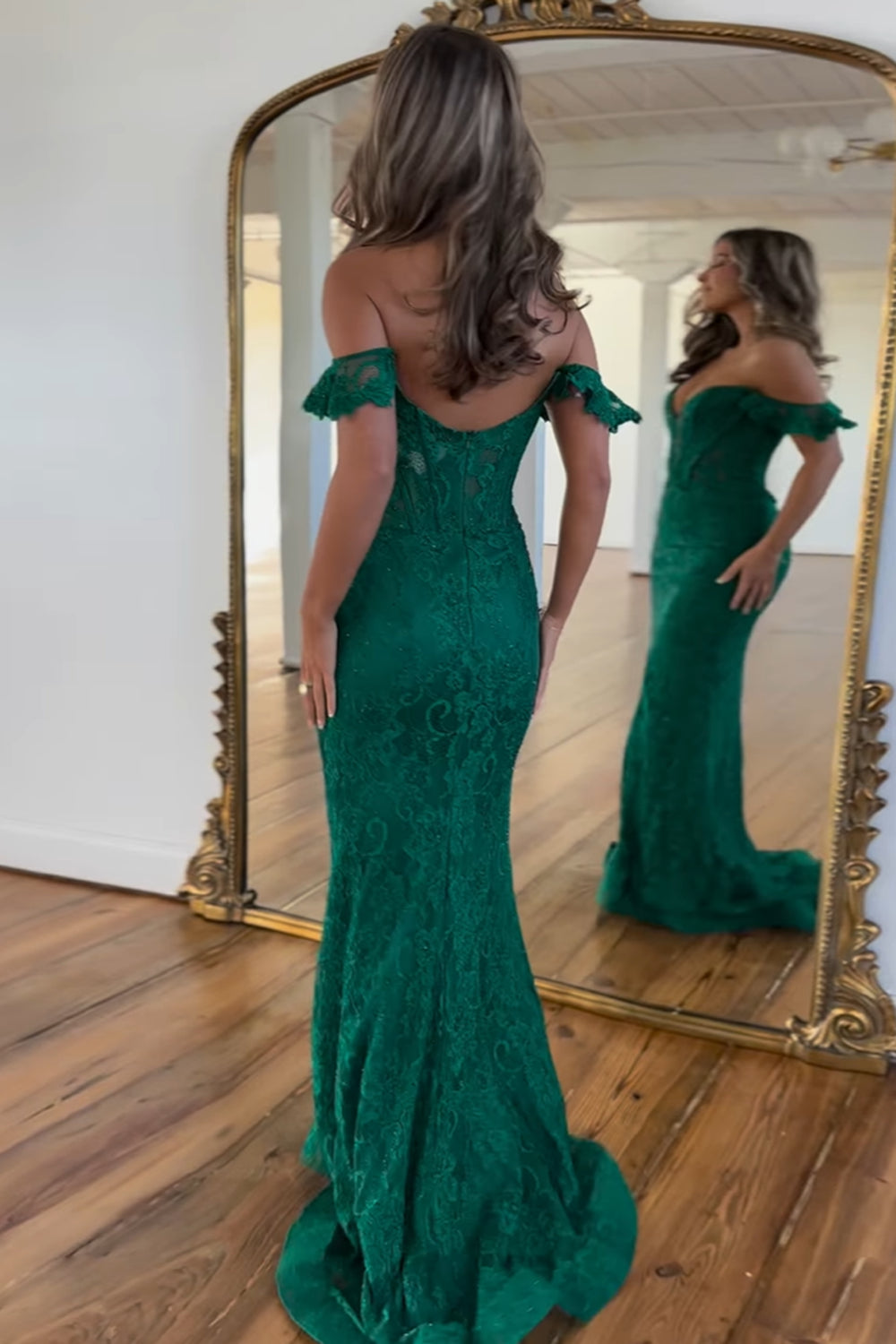 Dark Green Prom Dress Off The Shoulder Mermaid Corset Long Evening Dress