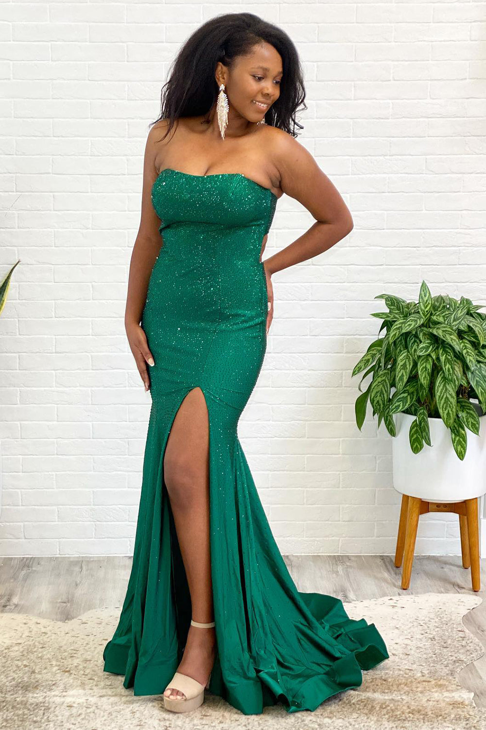Dark Green Prom Dress Sequined Mermaid Long Evening Dress