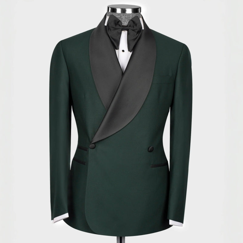Dark Green Shawl Lapel Double Breasted Wedding Suit