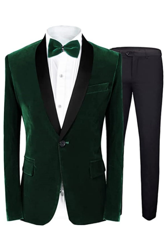 Dark Green Shawl Lapel Two Piece Wedding Suit