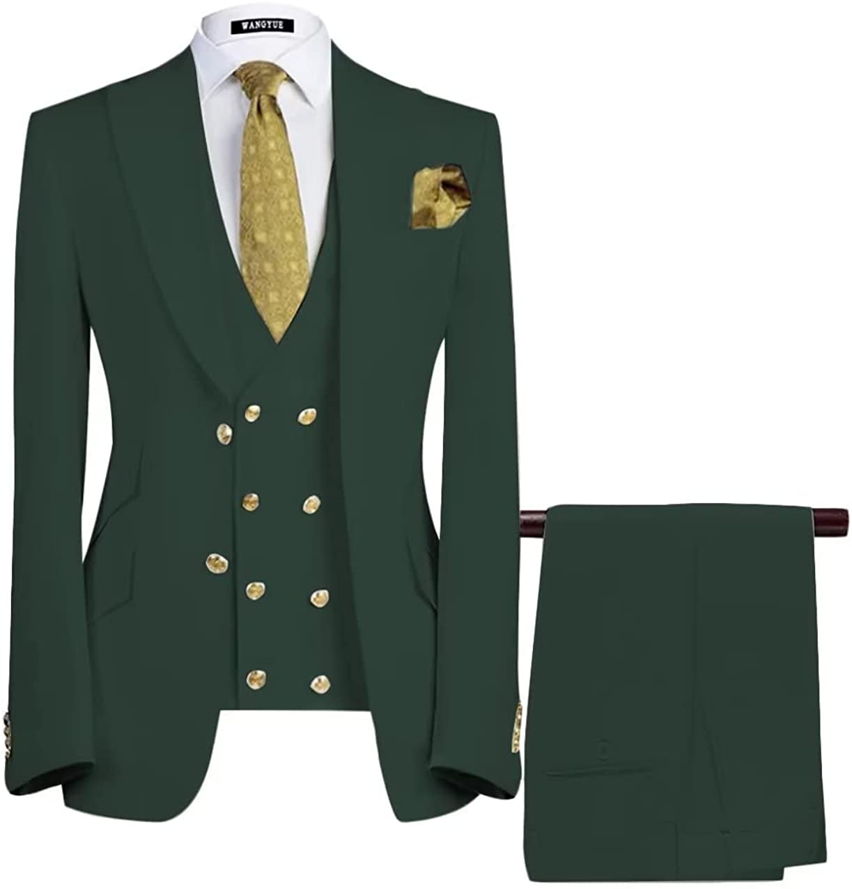 Dark Green Three Piece Peaked Lapel Business Suit