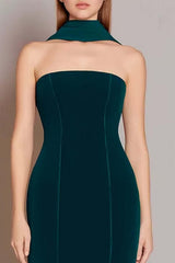 Dressystars Dark Green Velvet Neck Scarf Long Mermaid Prom Dress