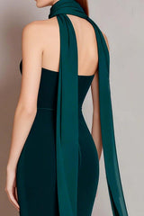 Dressystars Dark Green Velvet Neck Scarf Long Mermaid Prom Dress