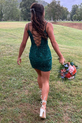 Dark Homecoming Dress Green Bodycon Lace Short Party Cocktail Dress