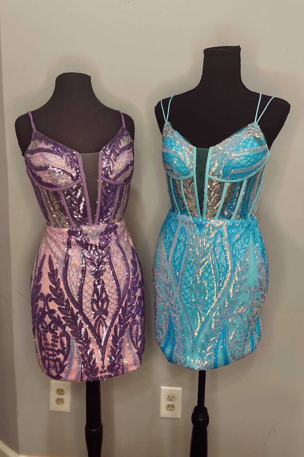 Dark Purple Homecoming Dresses Sequin Corset Tight Short Cocktail Dresses