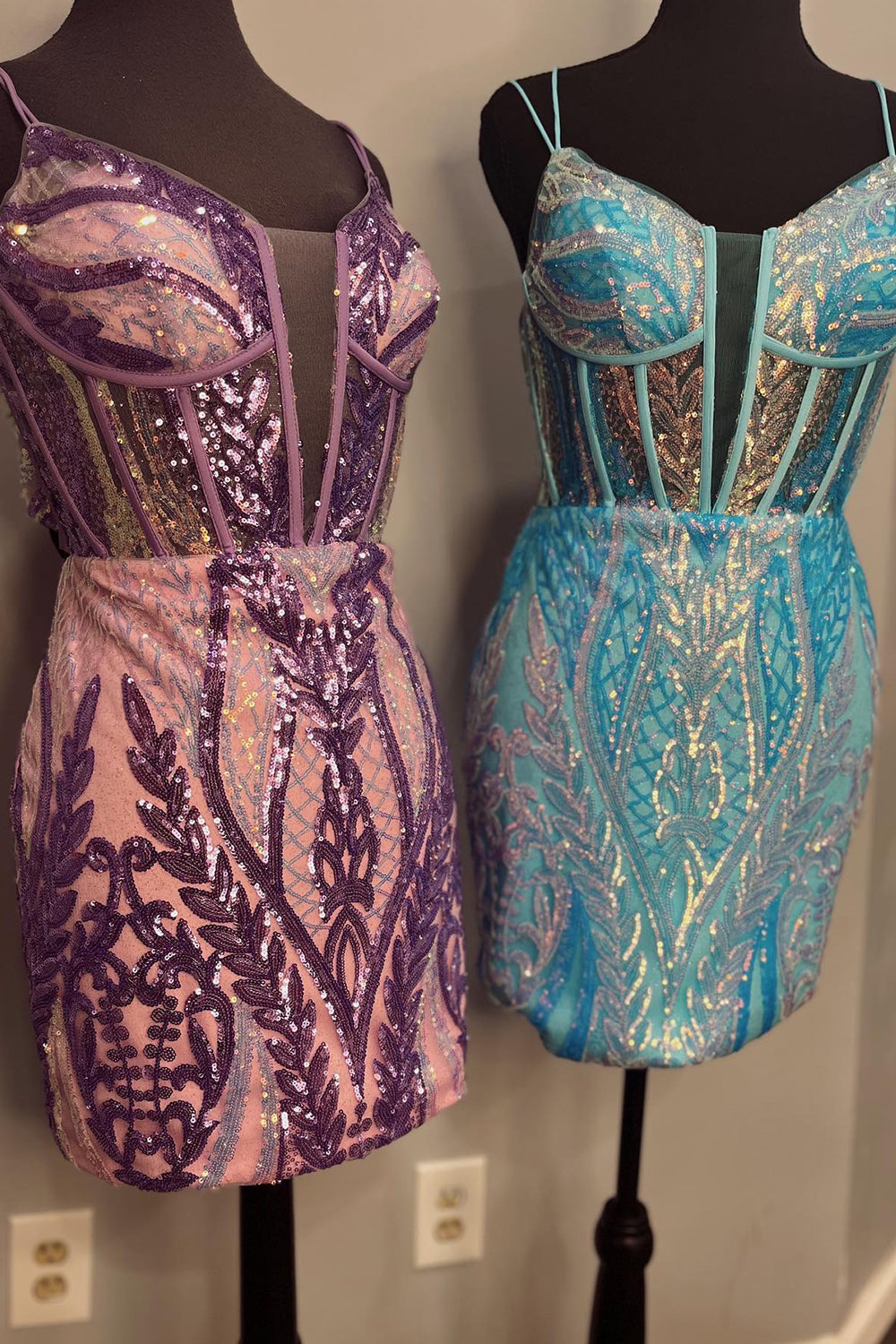 Dark Purple Homecoming Dresses Sequin Corset Tight Short Cocktail Dresses
