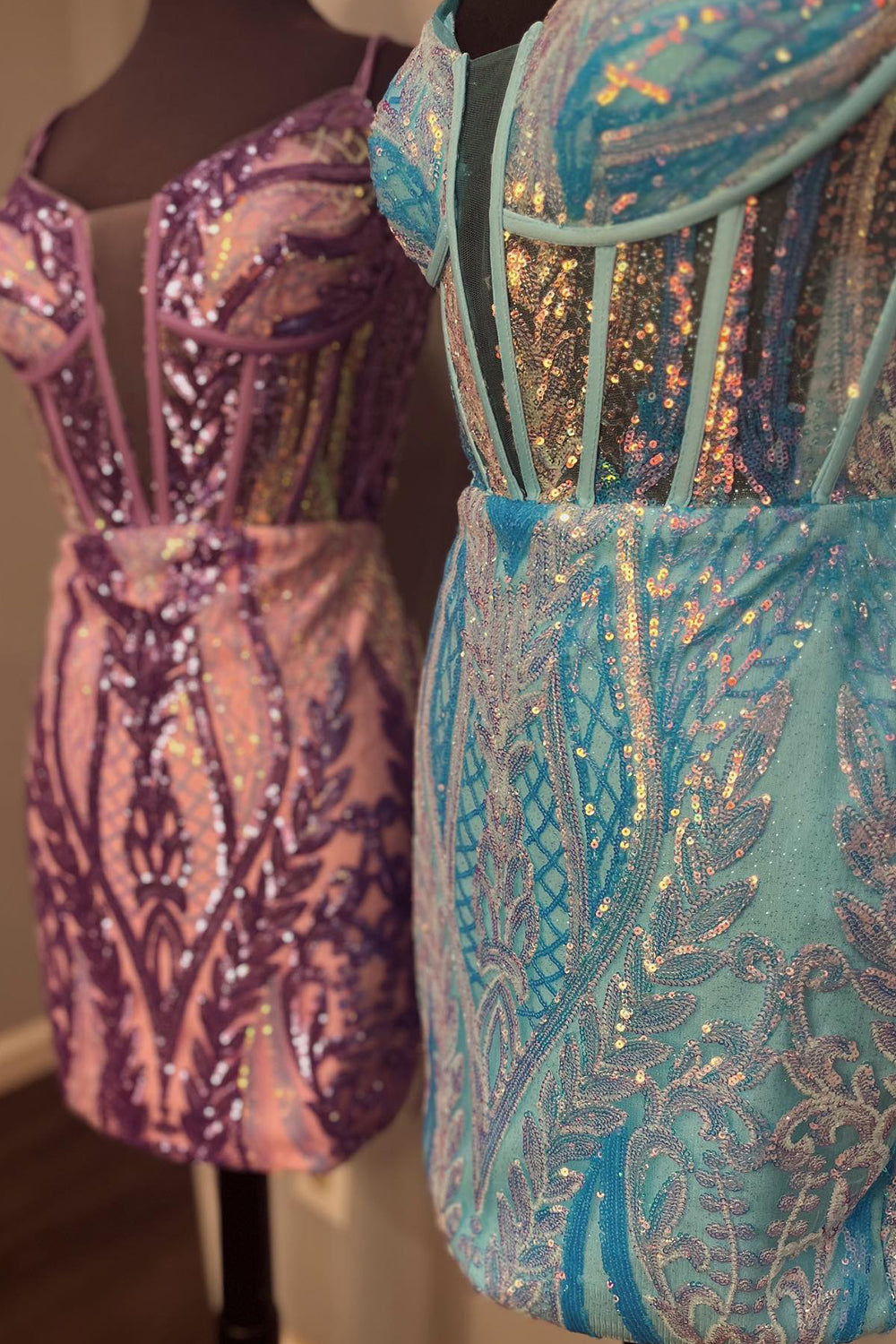 Dark Purple Homecoming Dresses Sequin Corset Tight Short Cocktail Dresses