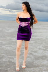 Dark Purple Velvet Tight Homecoming Dresses Short Corset Cocktail Dresses With Beading