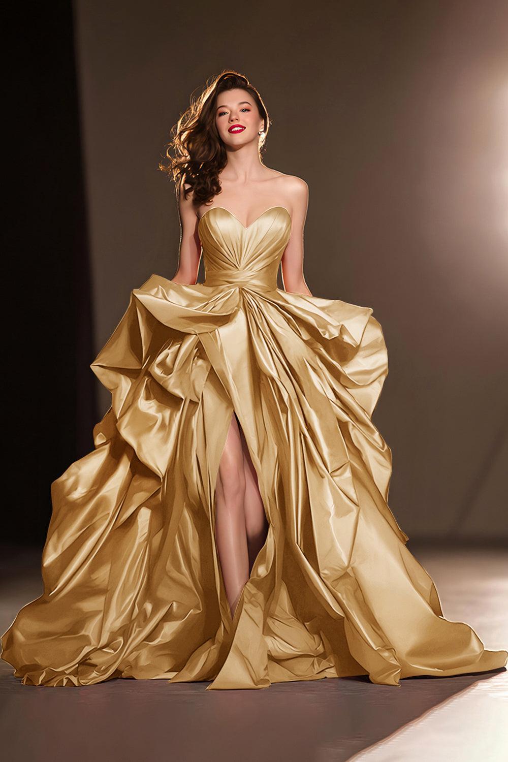 Dressystars Dark Red Ball Gown Ruffled Sweetheart Long Pageant Dress With Slit