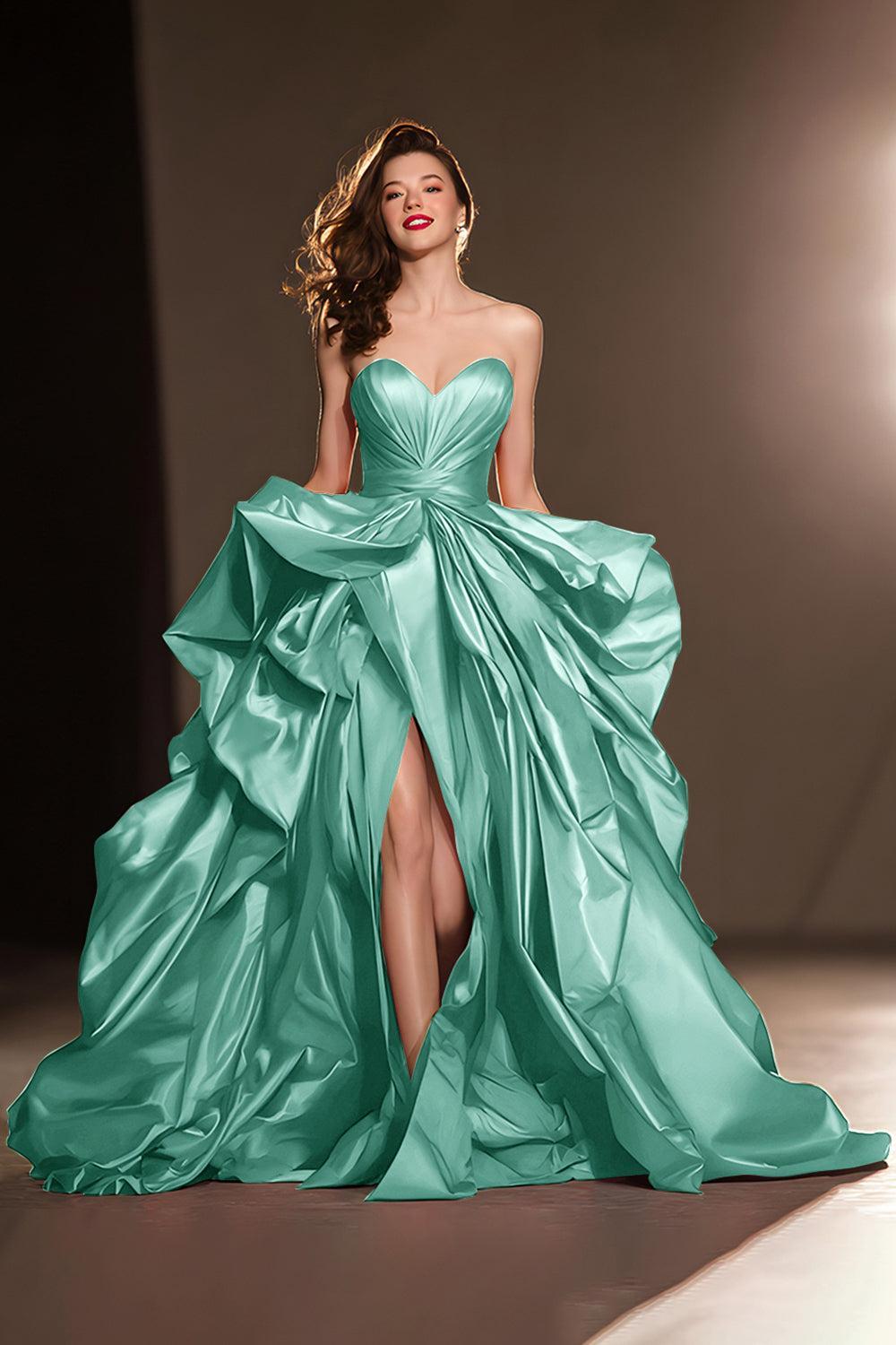 Dressystars Dark Red Ball Gown Ruffled Sweetheart Long Pageant Dress With Slit