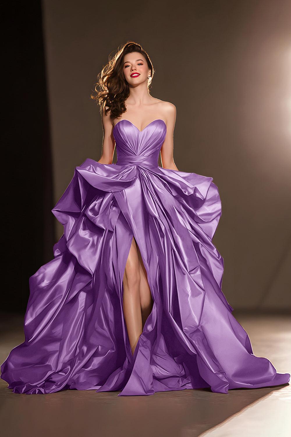 Dressystars Dark Red Ball Gown Ruffled Sweetheart Long Pageant Dress With Slit