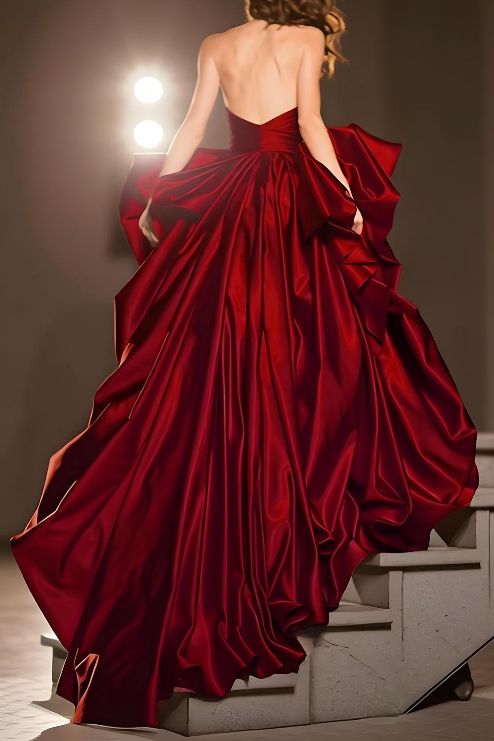 Dressystars Dark Red Ball Gown Ruffled Sweetheart Long Pageant Dress With Slit