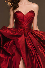 Dressystars Dark Red Ball Gown Ruffled Sweetheart Long Pageant Dress With Slit