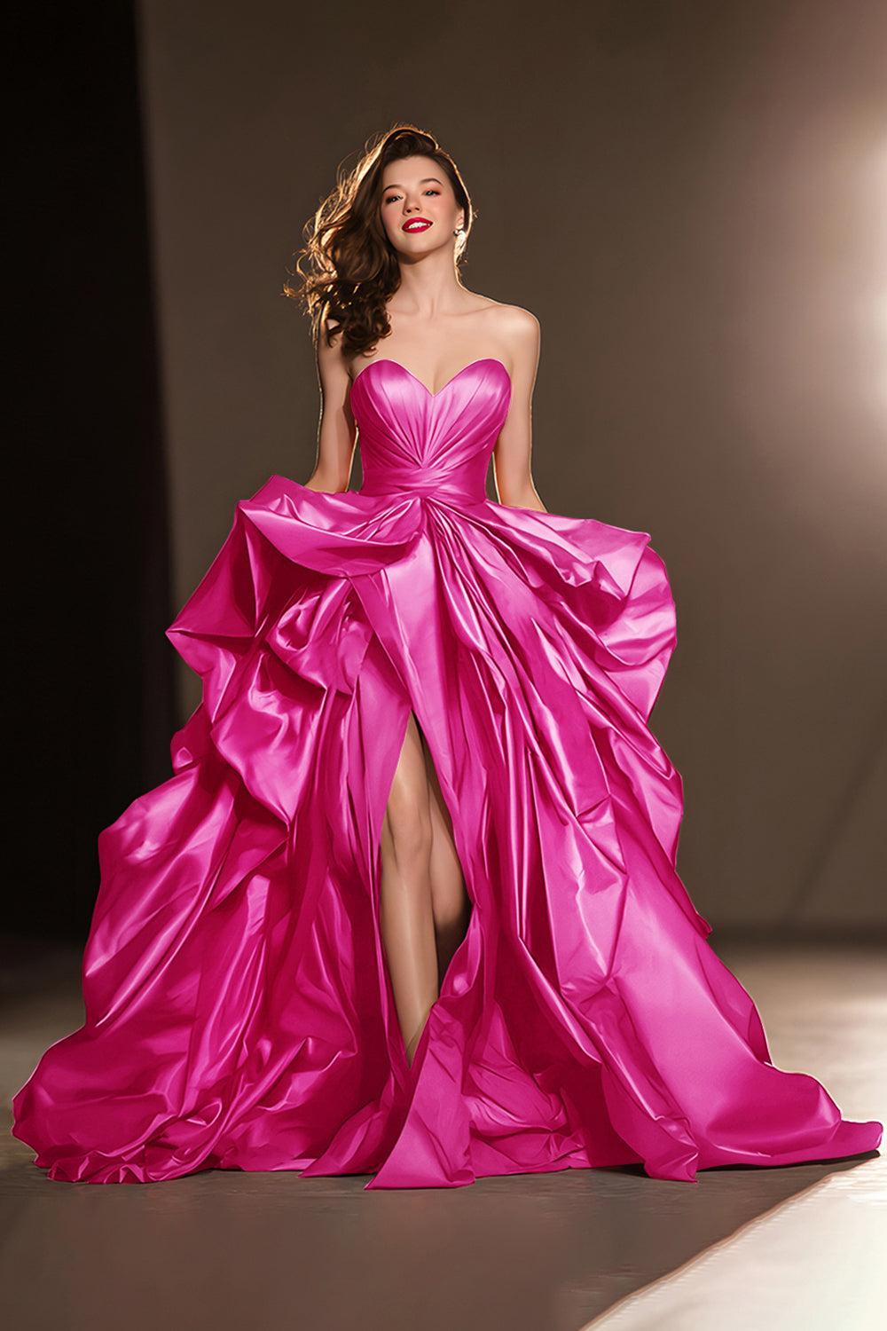 Dressystars Dark Red Ball Gown Ruffled Sweetheart Long Pageant Dress With Slit