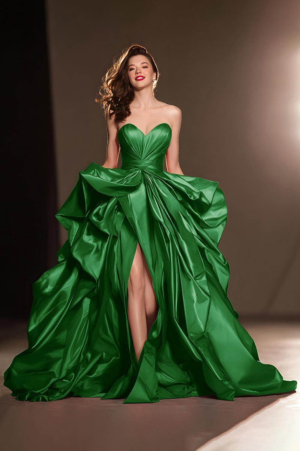Dressystars Dark Red Ball Gown Ruffled Sweetheart Long Pageant Dress With Slit