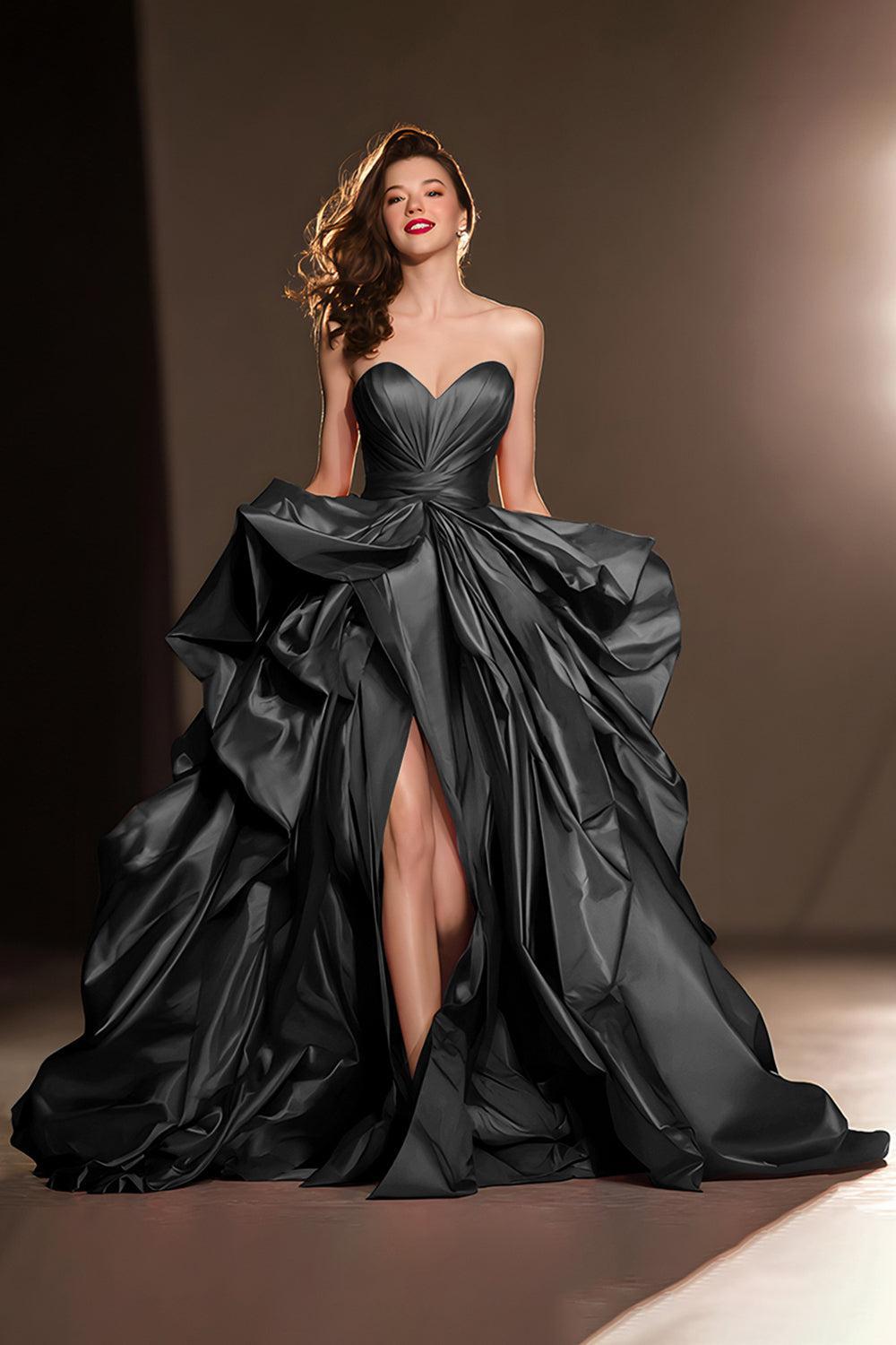 Dressystars Dark Red Ball Gown Ruffled Sweetheart Long Pageant Dress With Slit