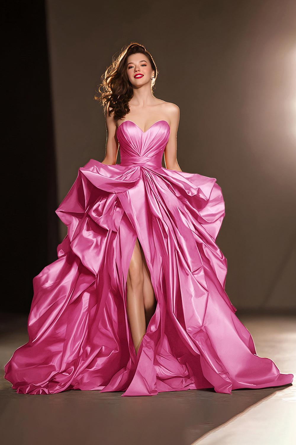 Dressystars Dark Red Ball Gown Ruffled Sweetheart Long Pageant Dress With Slit
