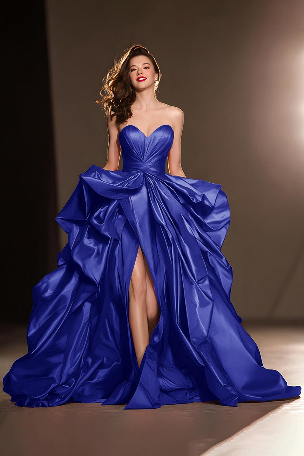 Dressystars Dark Red Ball Gown Ruffled Sweetheart Long Pageant Dress With Slit