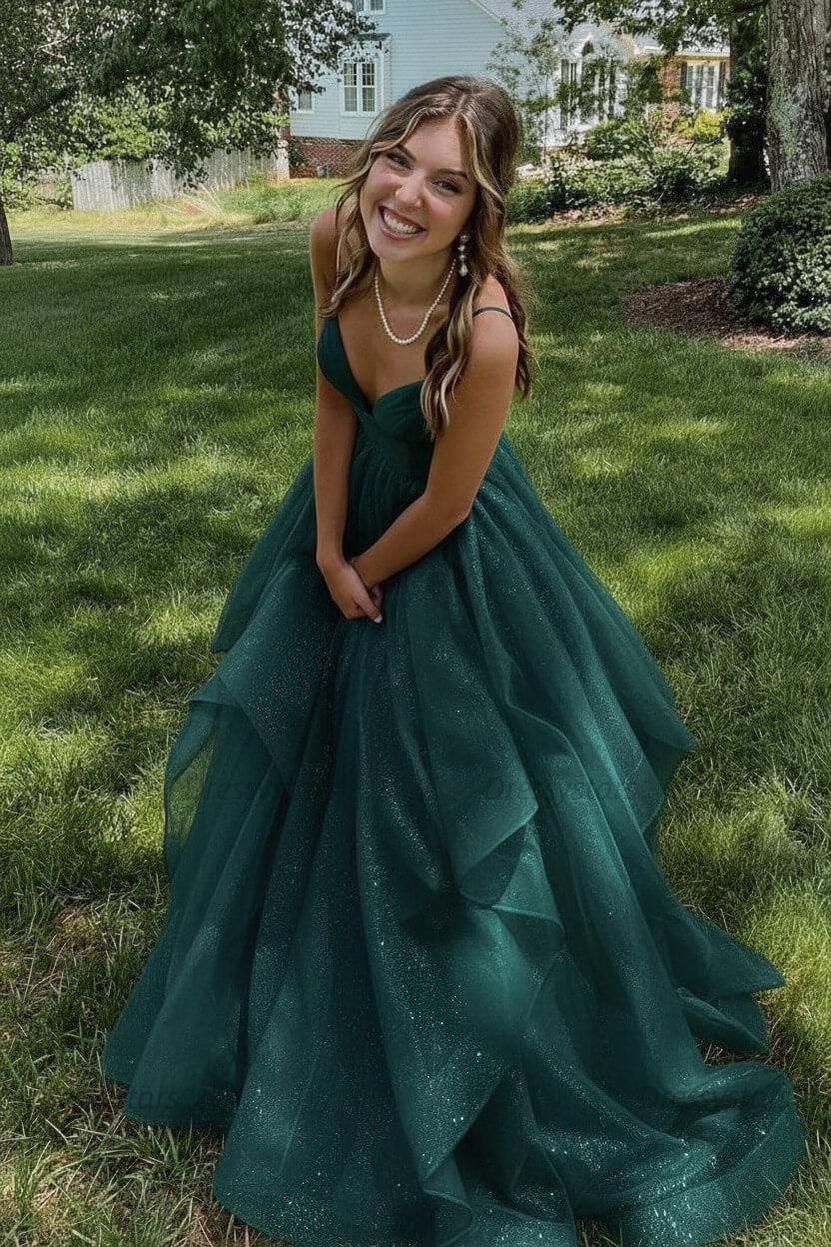 Pink Prom Dress V Neck Tulle Long Formal Evening Dress